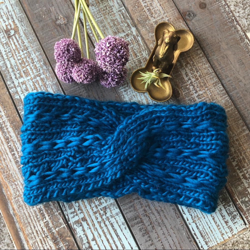 HP! Teal Twist Braid Knit Crochet Headband